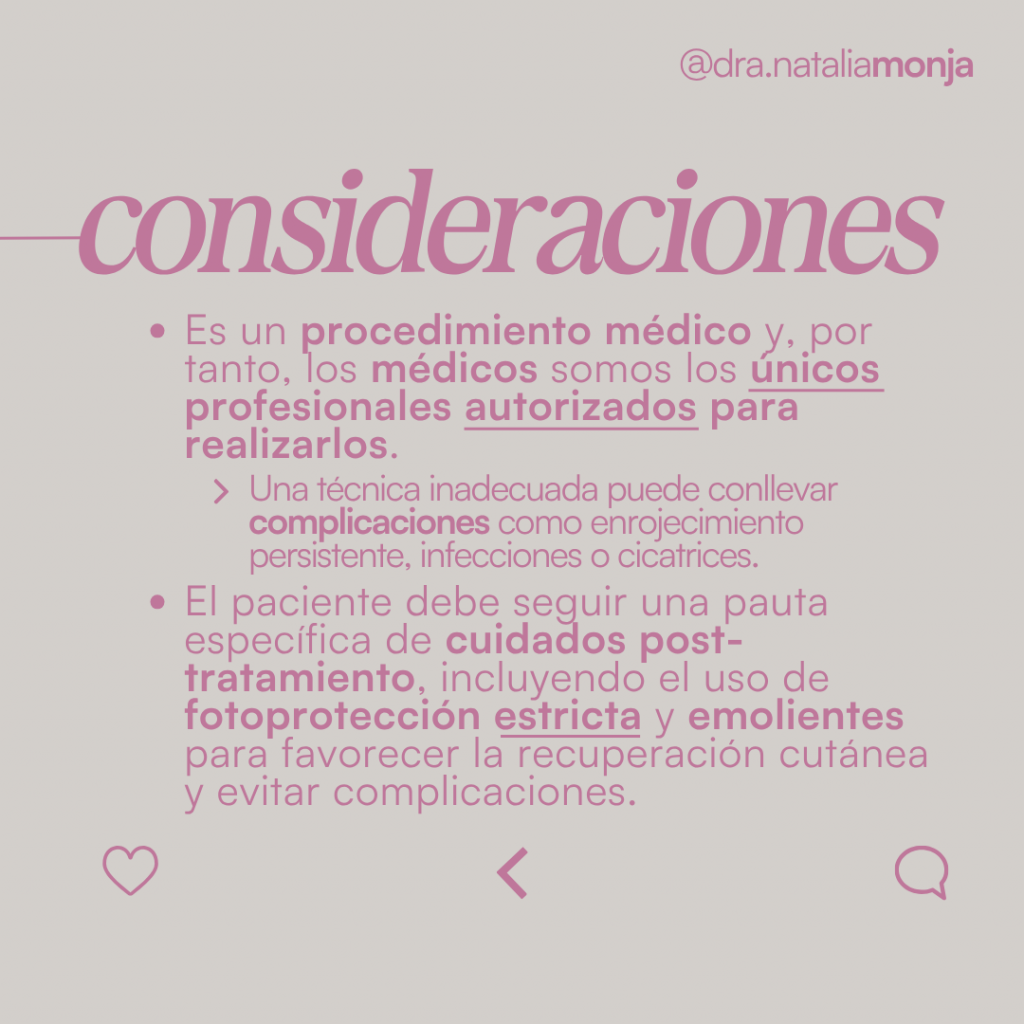 infografía sobre las consideraciones a tener en cuenta con los peelings químicos